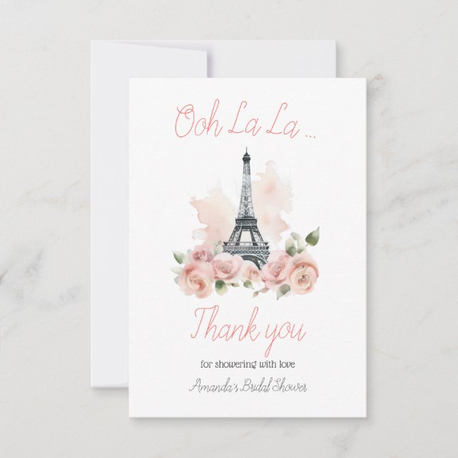 Ooh La La Parisian Franch Floral Bridal Shower Thank You Card (Front)