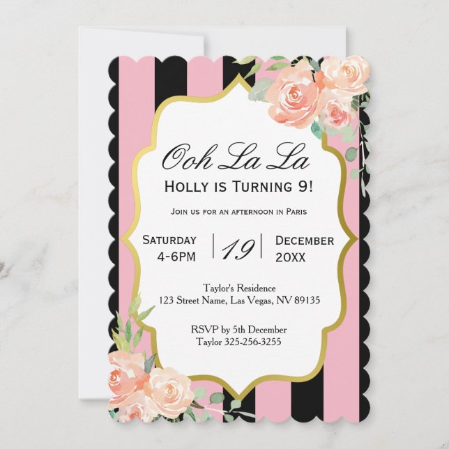 Ooh La La Parisian Pink Birthday Invitation (Front)