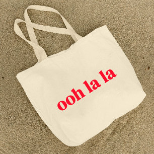 Ooh La La Red Retro Typographic Quote Art Large Tote Bag
