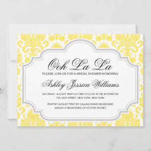 Ooh La La Yellow Damask Bridal Shower Invitations
