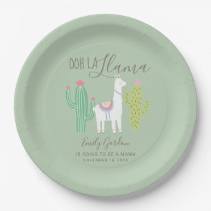 Ooh la llama Baby shower cute baby boy teal brown Paper Plate