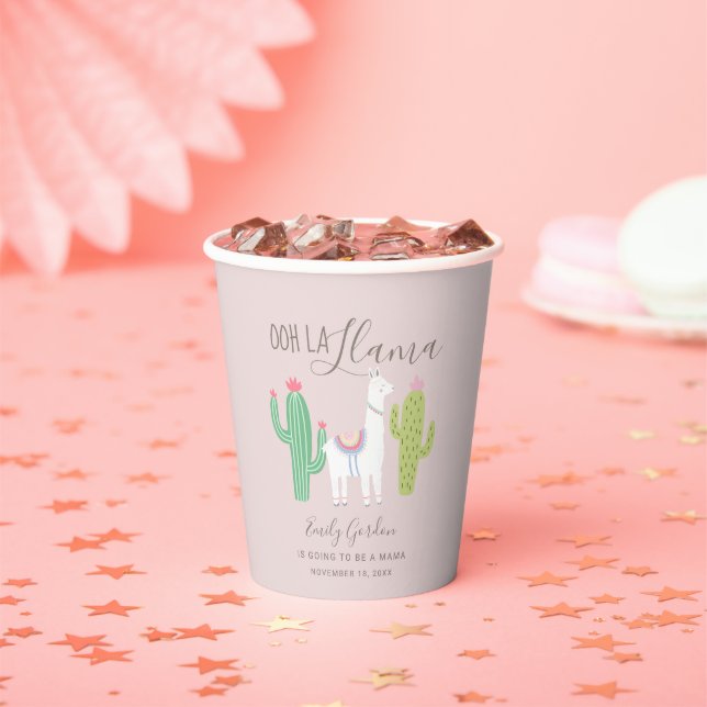 Ooh la llama Baby shower cute baby girl Pink Paper Cups (Insitu)