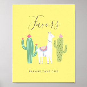 Ooh La Llama Baby Shower Cute Favors Sign yellow