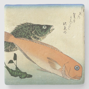 Oomon-hata & Shiro-amadai - Hiroshige's Fish Print Stone Coaster