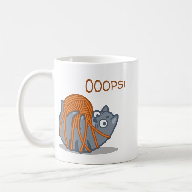 OOOPS! Funny Cute Cat Plays With Yarn Ball  Coffee Mug (Left)