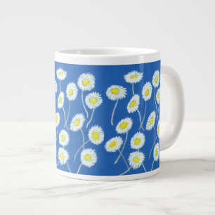 Oops-a-Daisy Jumbo Mug, White, Yellow, Blue Large Coffee Mug