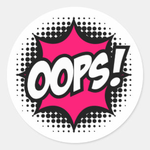 Oops! Comic Book Style Classic Round Sticker