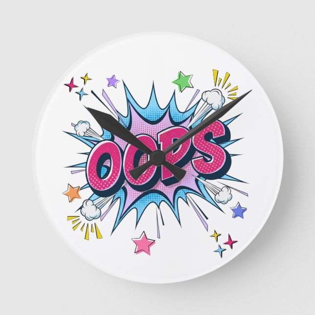 OOPS Comic Burst Round Clock (Front)