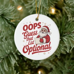 Oops Guess That List Optional Funny Santa Claus Ceramic Tree Decoration