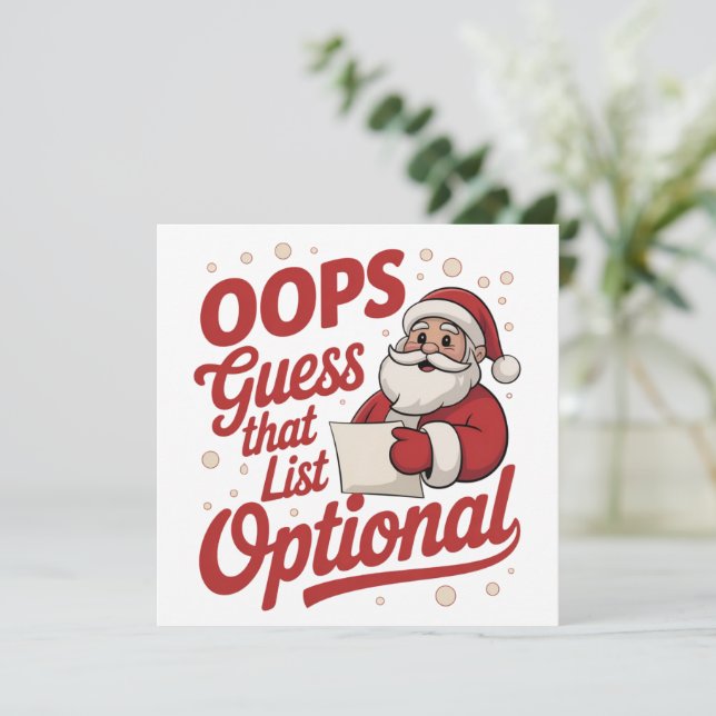 Oops Guess That List Optional Funny Santa Claus  Holiday Card (Standing Front)