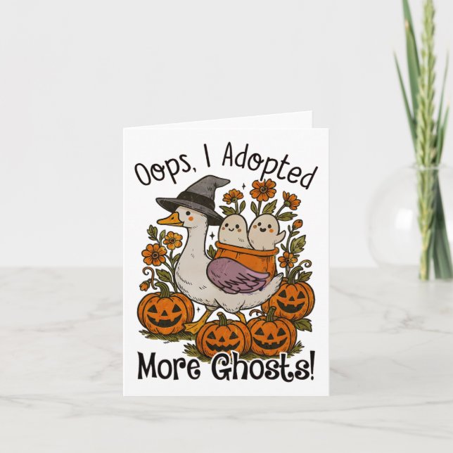 Oops I Adopted More Ghosts Funny Goose Halloween S Card (Front)