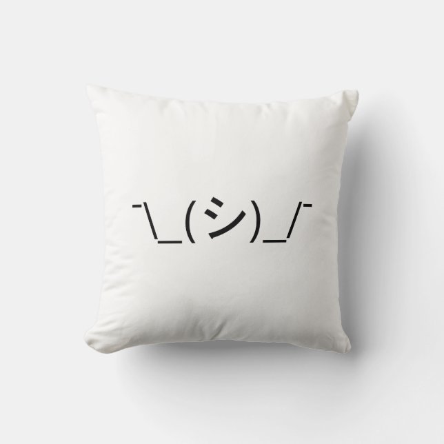 Oops Shrug Emoticon ¯\_(シ)_/¯ Japanese Kaomoji Cushion (Front)