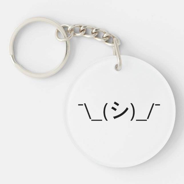 Oops Shrug Emoticon ¯\_(シ)_/¯ Japanese Kaomoji Key Ring (Front)