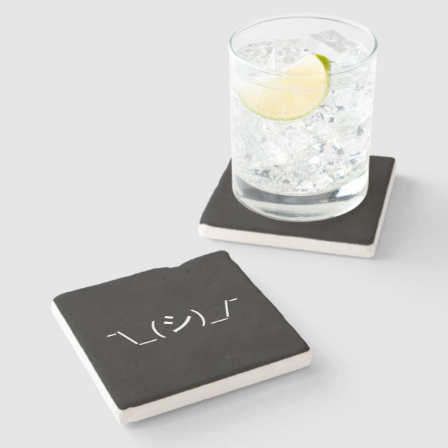 Oops Shrug Emoticon ¯\_(シ)_/¯ Japanese Kaomoji Stone Coaster (Side)