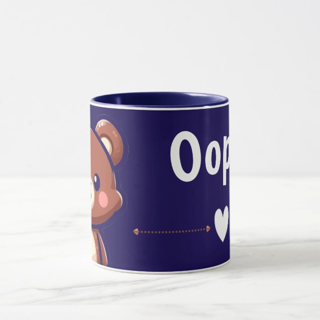 Oops Teddy Bear Coffee Mug with Heart | Cute Blue  (Center)