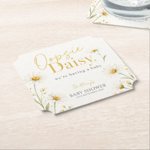 Oopsie Daisy Minimalist Watercolour Baby Shower Paper Coaster