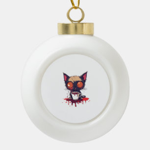 Oopsie Meow – Sad Kawaii Cat Coffee Lover Ceramic Ball Christmas Ornament