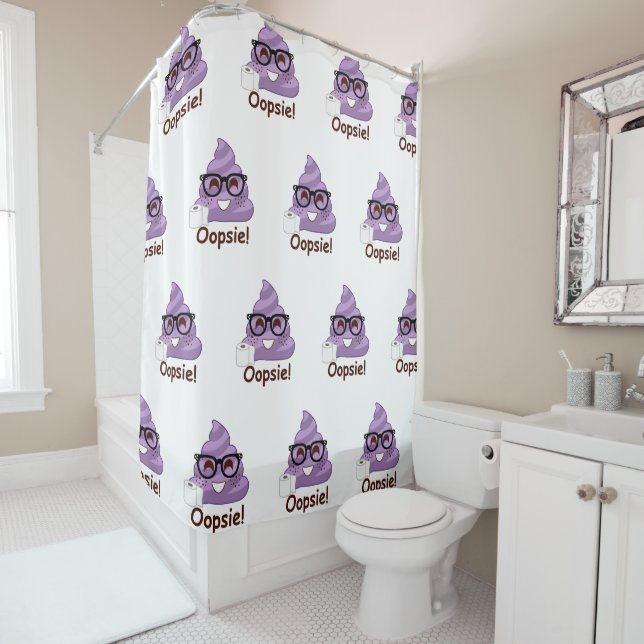 Oopsies Poopsies Funny Emoji Poop Shower Curtain (In Situ)
