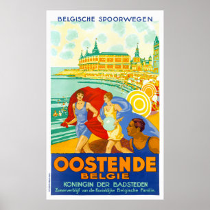Oostende Belgium Vintage Travel Poster Restored