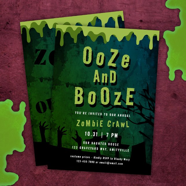 Ooze And Booze Scary Halloween Zombie Crawl Invitation (Creator Uploaded)