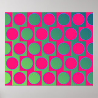 Op Art Big Circles Alternated Pattern Magenta Poster