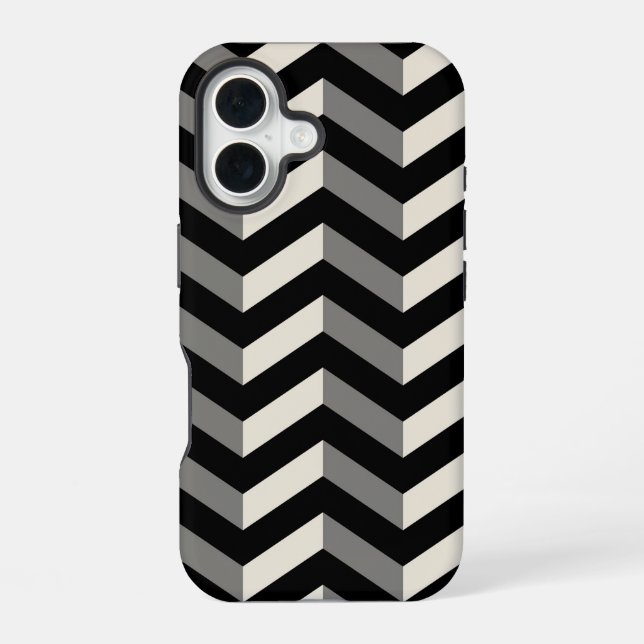 Op Art Black and White Chevron Pattern iPhone 16 Case (Back)