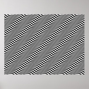 Op Art Black and White Horizontal Sine Stripes Poster