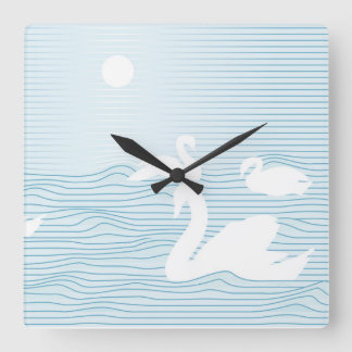 OP Art Blue Swan Drift  Square Wall Clock