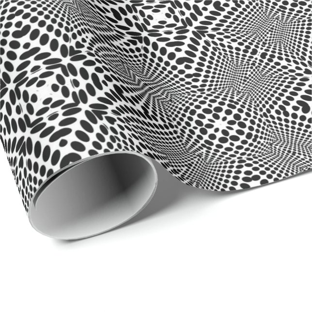 Op-Art Dots Madhi Black and White Wrapping Paper (Roll Corner)