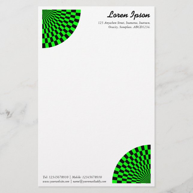 Op Art Fan - Green and Black Stationery (Front)