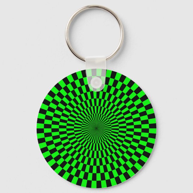 Op Art - Green and Black Key Ring (Front)