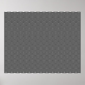 Op Art Horizontal Waves Black and White 01 Poster