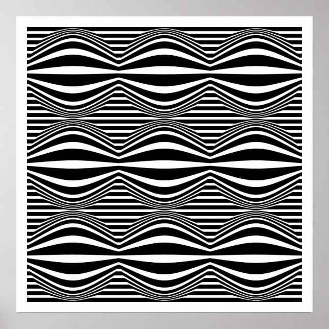 Op Art Lines and Spheres 01 - Black and White Poster (Front)