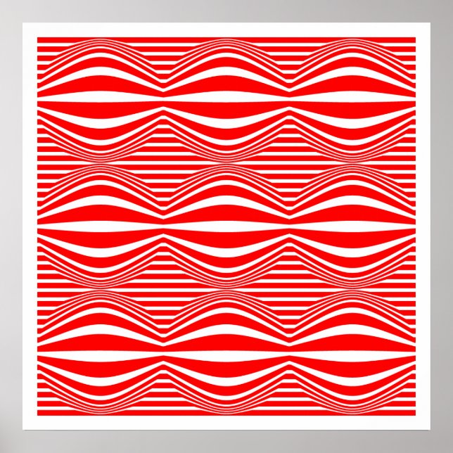 Op Art Lines and Spheres 01 - Red and White Poster (Front)