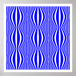 Op Art Lines and Spheres 02 - Blue and White Poster
