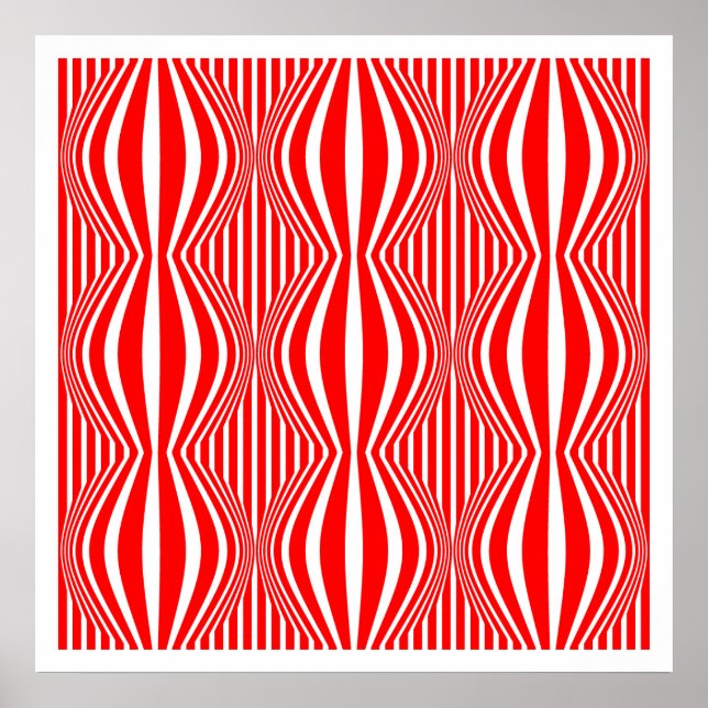Op Art Lines and Spheres 02 - Red and White Poster (Front)