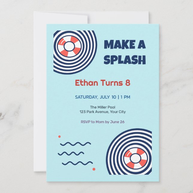 Op Art Pool Float 8th Birthday Invitation (Front)