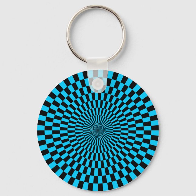Op Art - Sky Blue and Black Key Ring (Front)