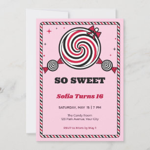 Op Art Swirl Lollipop Sweet 16 Invitation