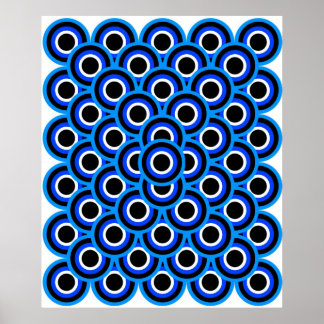 Op Art Thousand Eyes Blue Pale Blue White Black Poster