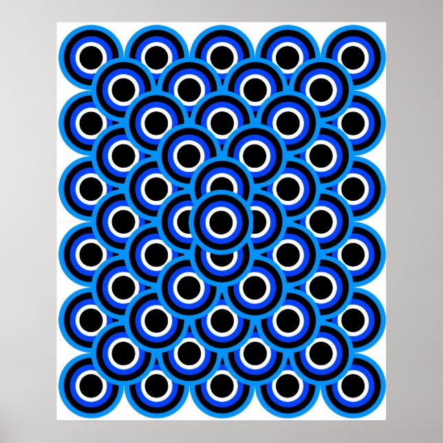 Op Art Thousand Eyes Blue Pale Blue White Black Poster (Front)