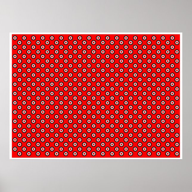Op Art Vibrant Circles Red White Black Red Bkg Poster (Front)