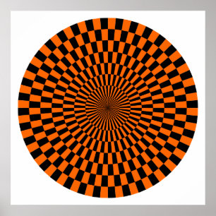 Op Art Wheel - Orange and Black Poster