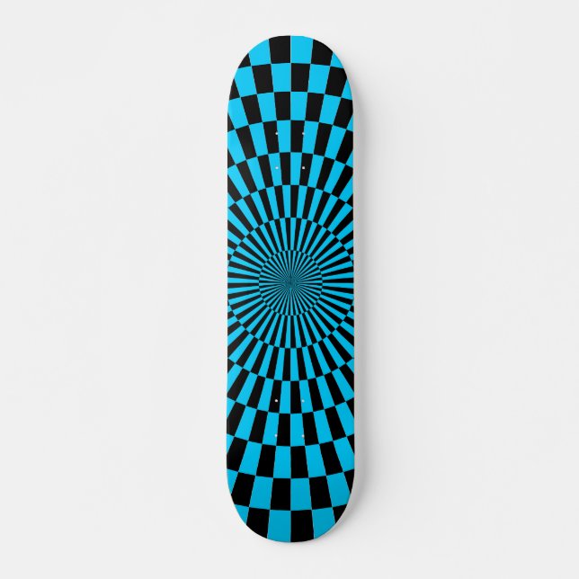 Op Art Wheel - Sky Blue and Black Skateboard (Front)
