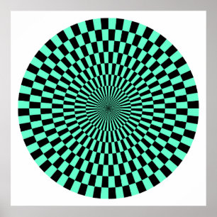 Op Art Wheel - Turquoise and Black Poster