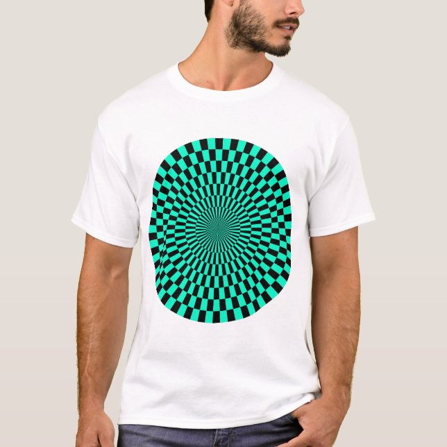 Op Art Wheel - Turquoise and Black T-Shirt (Front)