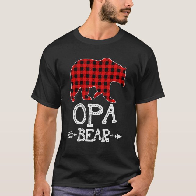 Opa Bear Christmas Pajama Red Plaid Buffalo Family T-Shirt (Front)