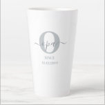 Opa Elegant Script Monogram Grey White Latte Mug<br><div class="desc">Latte mug for a new opa or long established one! which you can personalise with the date they became a grandfather. This trendy minimalist design has a modern colour palette of two tone grey and white. It has an Opa monogram, with the initial letter O and the name opa, lettered...</div>