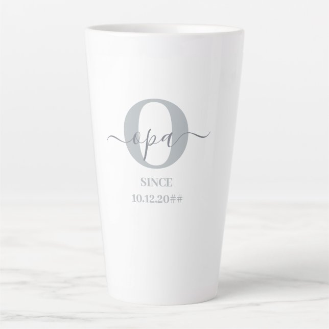 Opa Elegant Script Monogram Grey White Latte Mug (Front)