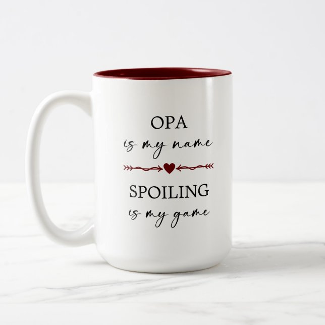 Opa is my Name Spoiling is my Game Photo Gift Two-Tone Coffee Mug (Left)